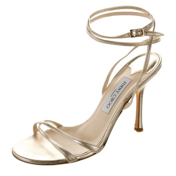 Jimmy Choo Gold Wrap-Around Strap Heels size 38.5 - Picture 1 of 10